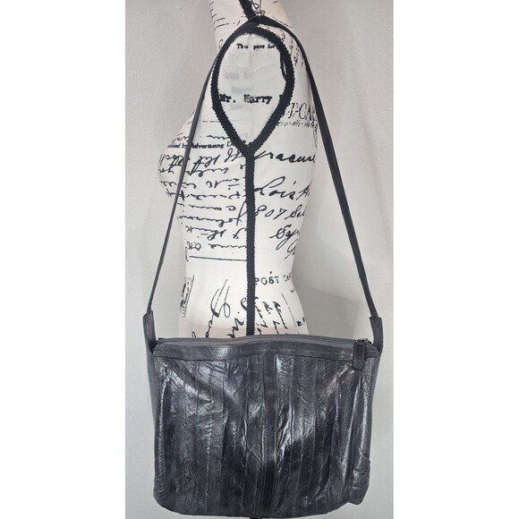 Vtg Lee Sands Genuine Eel Skin Gray Crossbody Purse 90s Classic Pocket Old Money - Picture 1 of 15